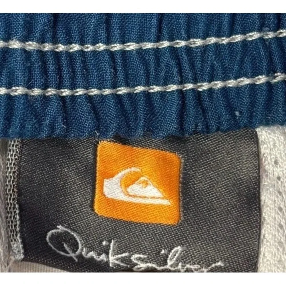 Quiksilver Board Shorts Mens Gray Blue Palm Tree Lace-Up Hawaiian Beach 30 Waist